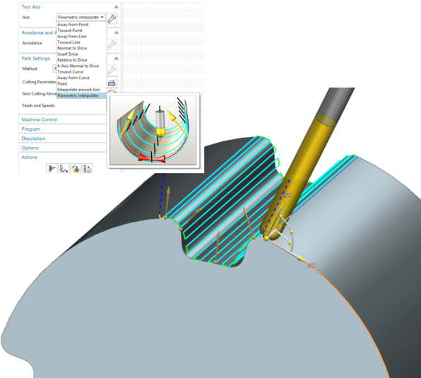 NX CAM’s 5-Axis Guiding Curves finishing